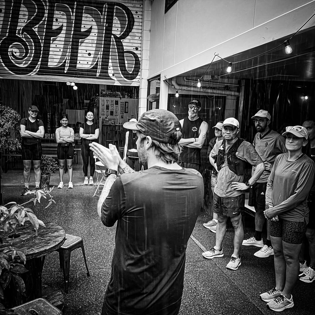 Beer Jerk Run Club runners gathered outside Small Gods before a Monday run.