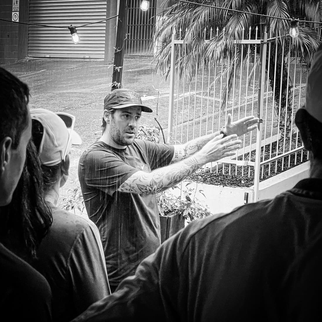 Luke briefing Beer Jerk Run Club runners before the Monday route.