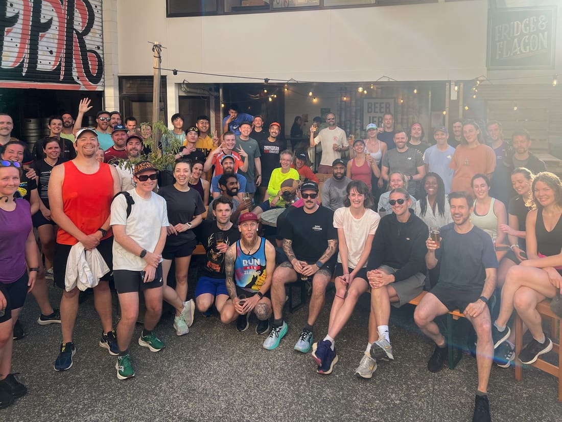 Beer Jerk Run Club runners outside Small Gods Taproom.